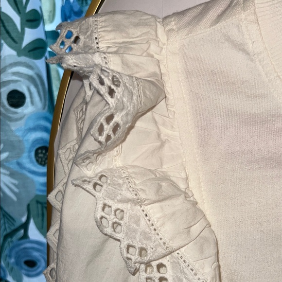 NWT Anthropologie white Lace Ruffle Sweatshirt - Picture 3 of 4